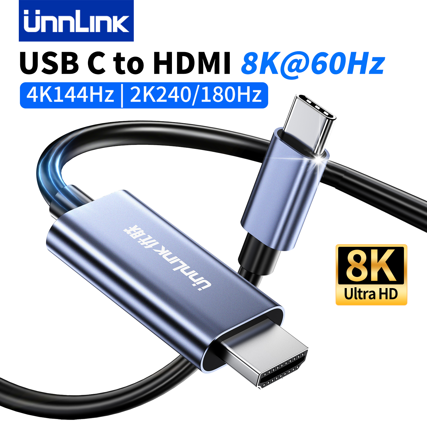 Unnlink 8K@60Hz USB C to HDMI ケーブル 1.8m/5.91ft、4K@144Hz、2K@180Hz/240Hz HDR 互換 Thunderbolt 5/4、MacBook Steam デッキ用