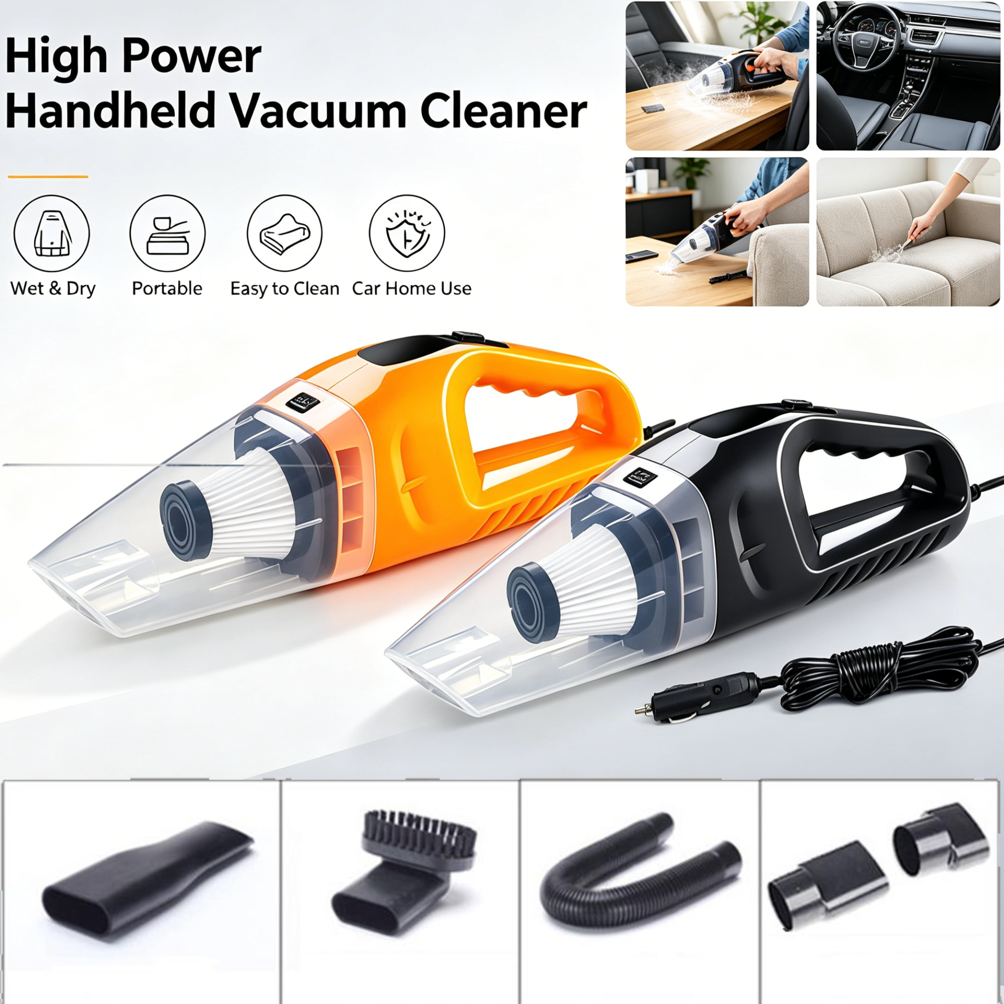 12V ハイパワーハンドヘルド車の掃除機ウェットドライ両用ポータブルミニ自動集塵機と完全なノズルアタッチメント