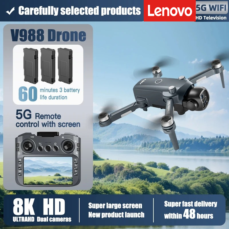 レノボ新 V988 ドローンプロフェッショナル 8K HD カメラ大画面 5 グラム WIFI FPV ブラシレス障害物回避 GPS Quadcopter RC ドローン