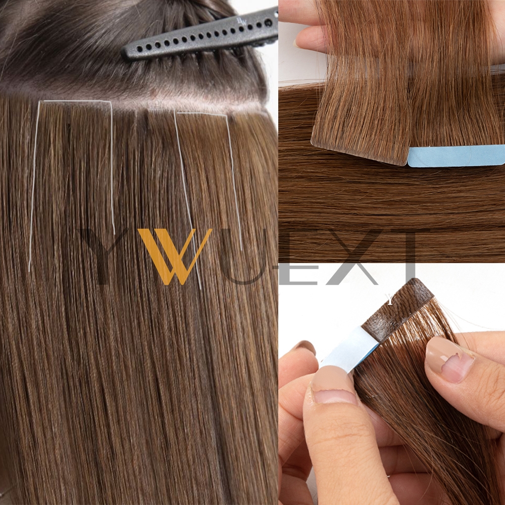 YWUEXT 目に見えない PU スキン横糸ヘアエクステンション ナチュラル ストレート マシン レミー シームレス粘着テープ人毛 10 ピース/パック