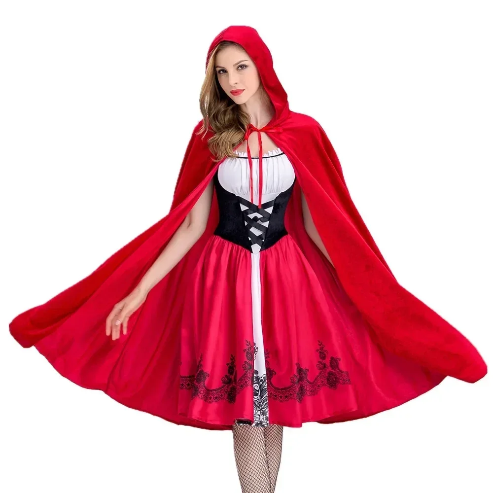 赤ずきんちゃん大人コスプレ衣装ハロウィンウィッカマント女性カーニバルパーティー女王ドレス