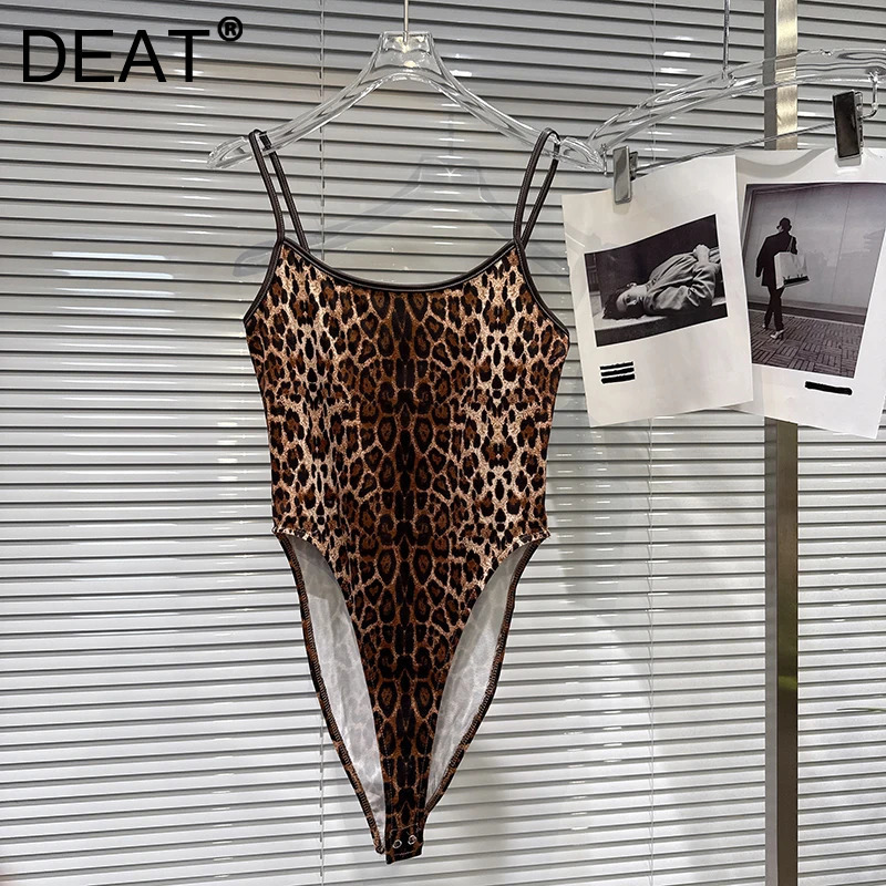 DEAT 2025 冬の新ファッション背中の開いた黄色ヒョウ柄ワンピースキャミソール女性のためのスリムフィット多用途トップス女性 11A07464