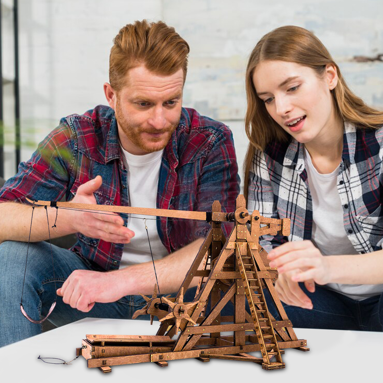 OUZEY 1:48 スケール木製投石機モデル - 回転カウンターウェイト攻城エンジン 3D パズル、DIY 古代カタパルト 大人用 14