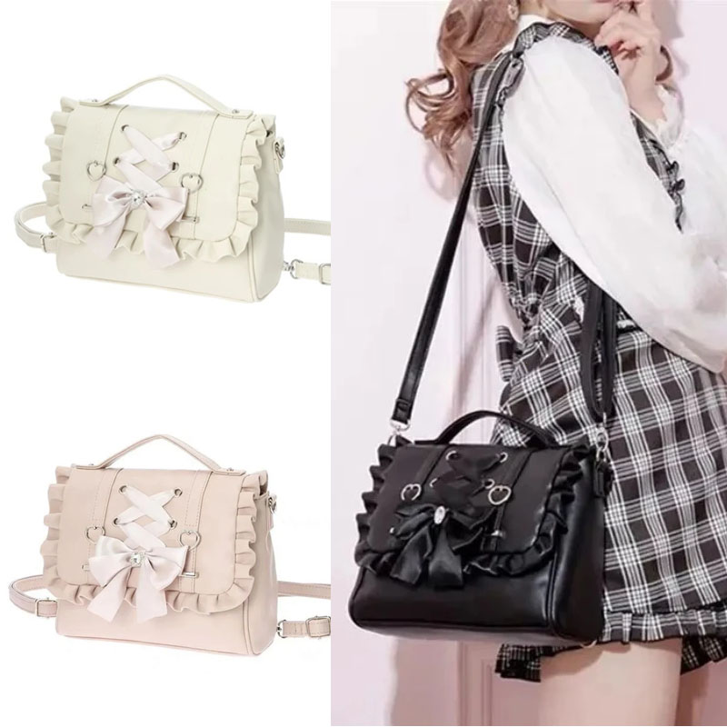 甘い弓ピンク Mochila 女性 Fairyocre 美的ハンドルレザークロスボディバッグレディースロリータ大容量スクエア Mochilas 2025