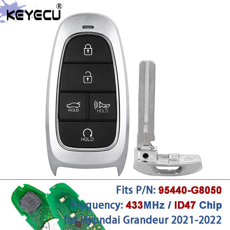 KEYECU 433MHz ID47 チップ PN: 95440-G8050 FCC ID: TQ8-FOB-4F27 キーレス GO スマート リモート キー フォブ ヒュンダイ グランドール 2021-2022 用