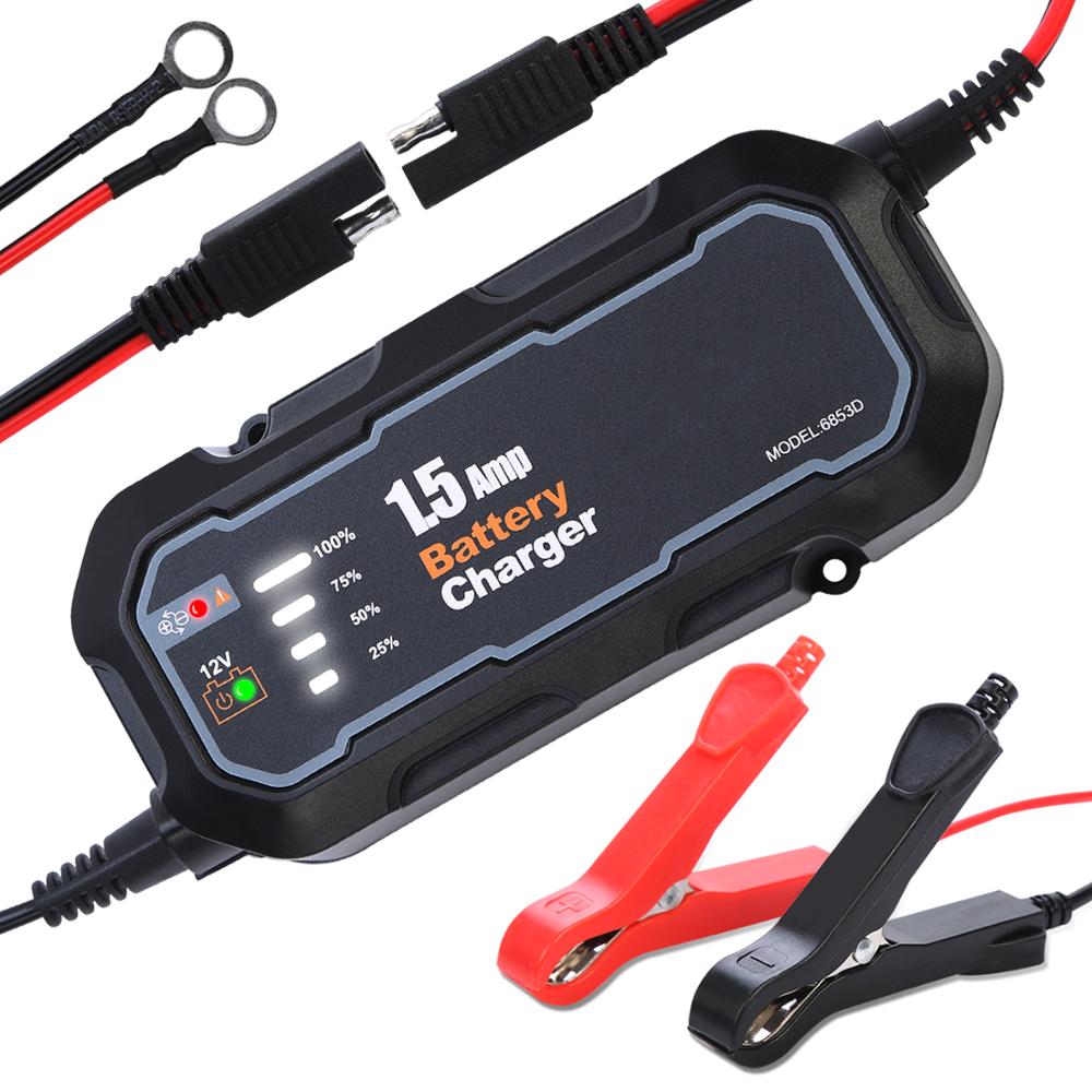 12V 1500mA 自動スマートバイクバッテリー充電器メンテナンスカー/RV/ATV/ボート用自動バッテリートリクル充電器 LED付き