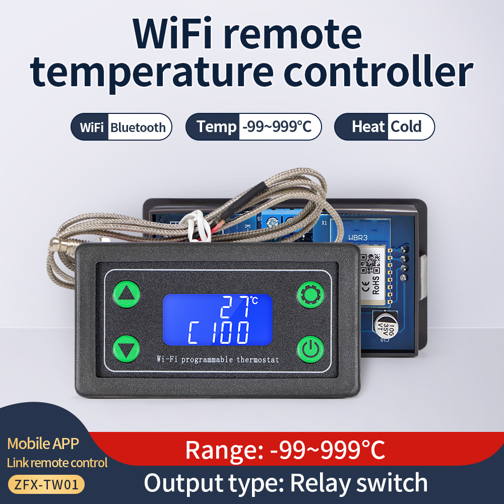 WIFI リモート温度コントローラーデジタルサーモスタット K タイプ熱電対高温コントローラー -99 〜 999 摂氏 ZFX-TW01