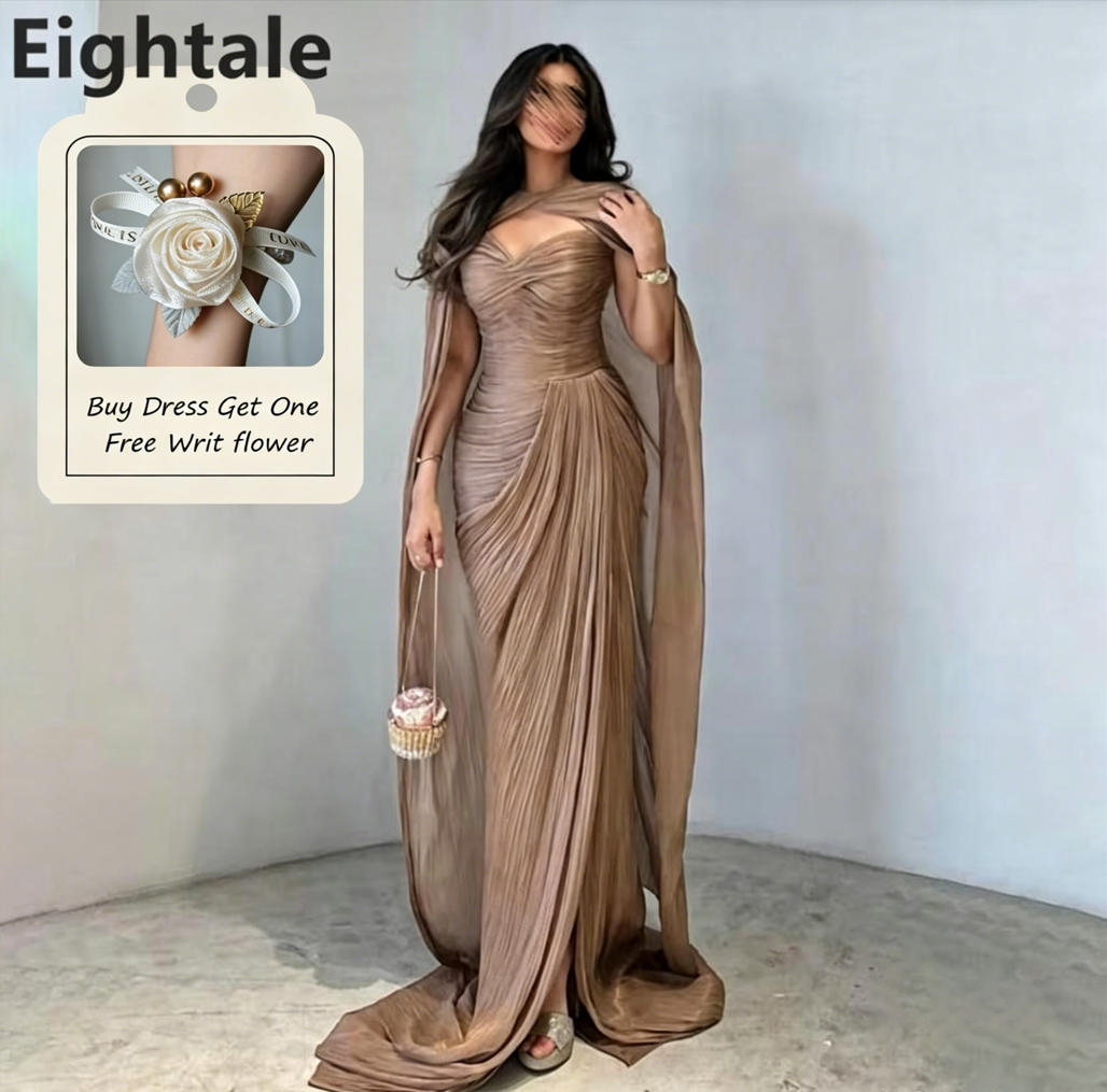 Eightale 2025 ブラウンマーメイドマキシイブニングドレス用ケープ付きウェディングパーティーフォーマルウエディングドレスドバイパーティードレスカスタマイズ