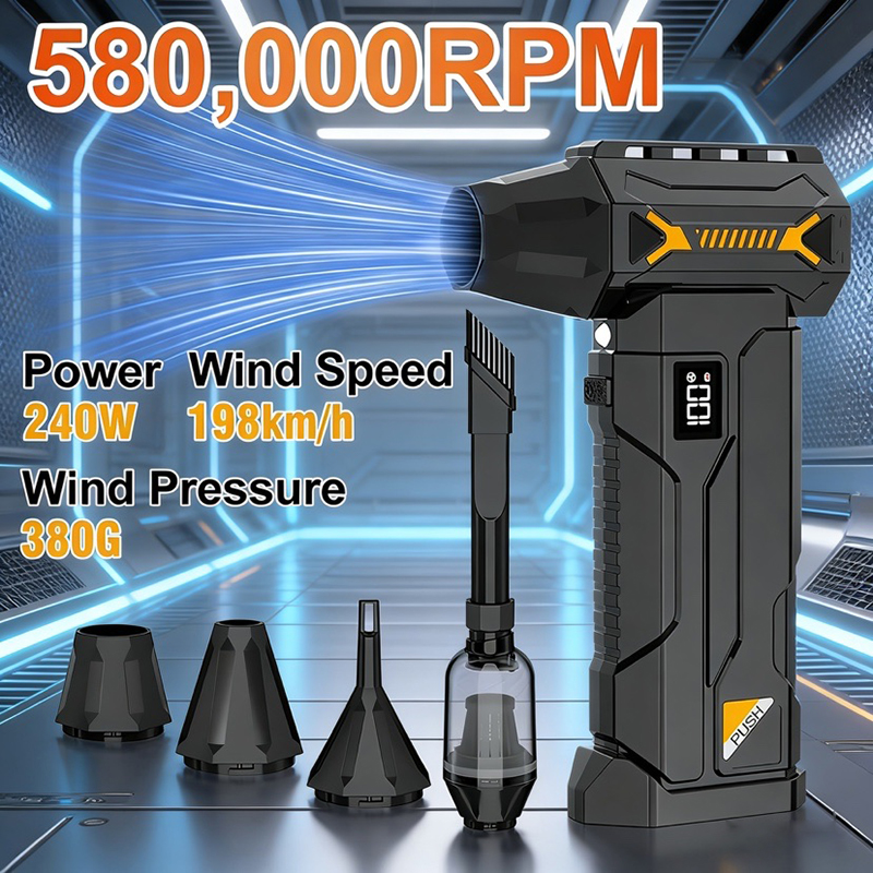 580000 RPM 強力なターボ送風機コードレス掃除機電動除雪機 380 グラム送風力 LED 照明車のクリーニング