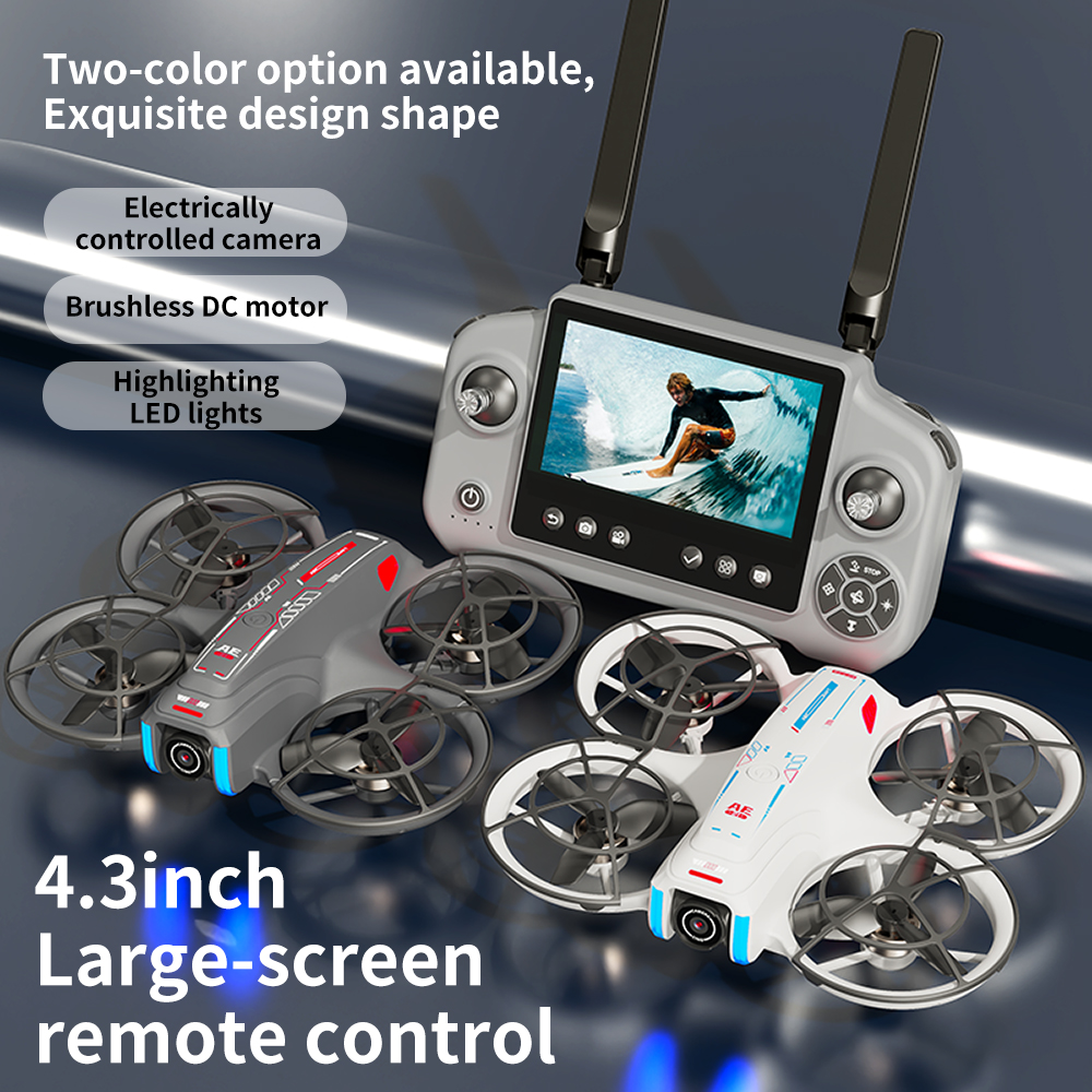 AE21 HD デュアルカメラミニドローン 4.3 "画面リモート RC クアッドコプタープロペラガード付き電子玩具空中ビデオ撮影用