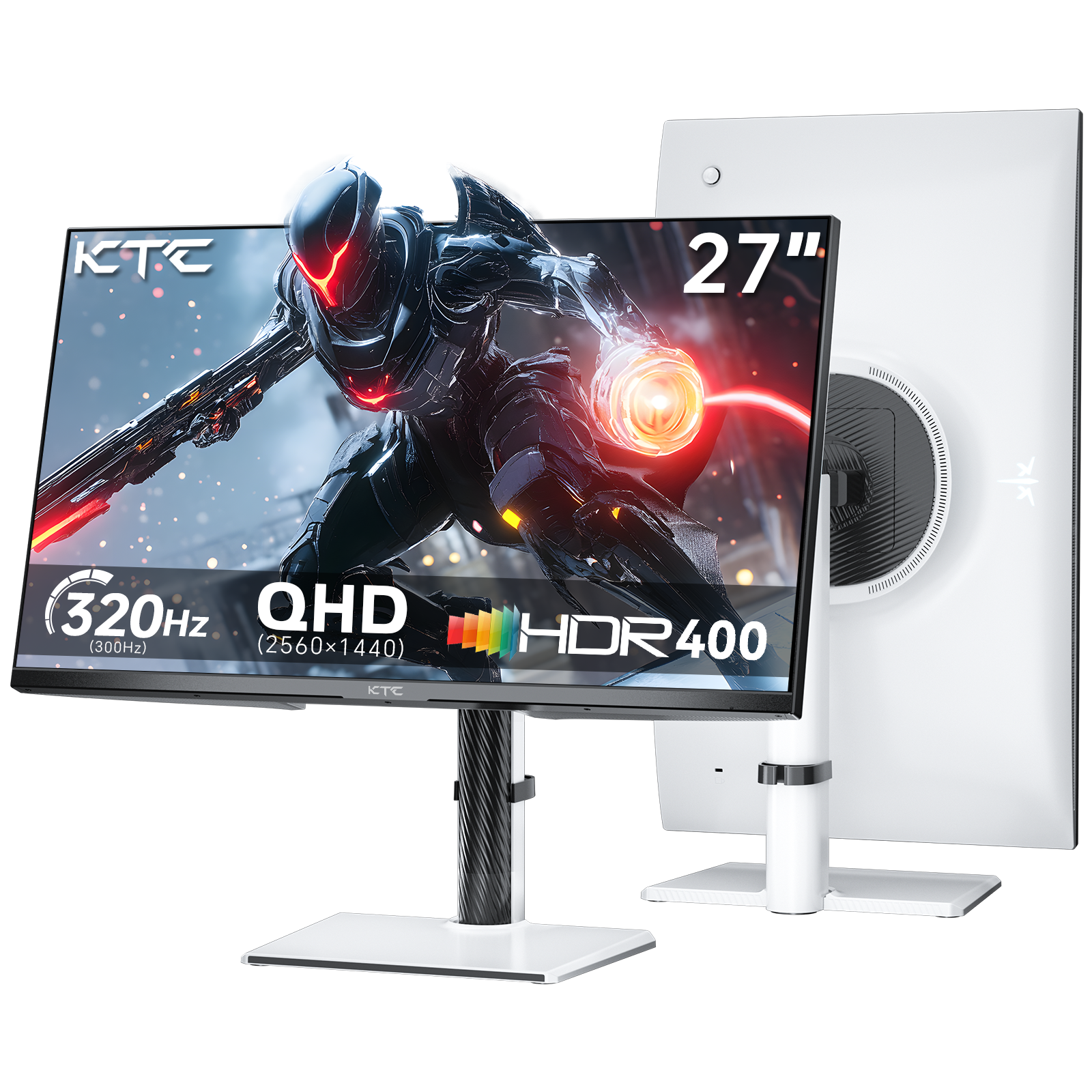 KTC 27 インチ ホワイト ゲーミング モニター 300Hz/320Hz、QHD 1440P 高速 IPS コンピューター モニター