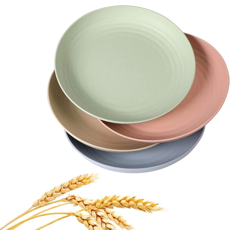 LMETJMA 4 個軽量小麦わらプレート壊れない再利用可能なディナー皿プレートセット食器洗い機