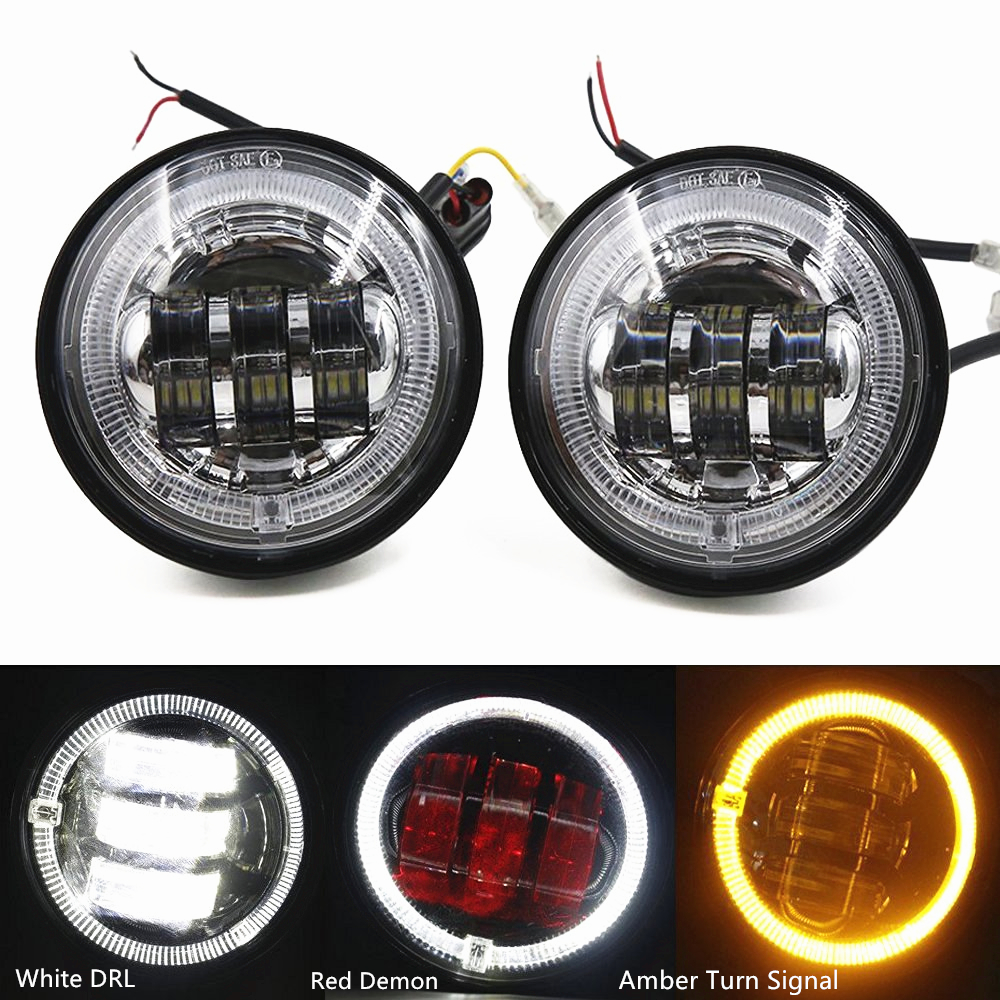 4-1/2 "4.5 インチ 30 ワット LED フォグランプレッドデーモンホワイト DRL アンバーターンシグナルハローオートバイヘッドライト補助パッシングライトランプ