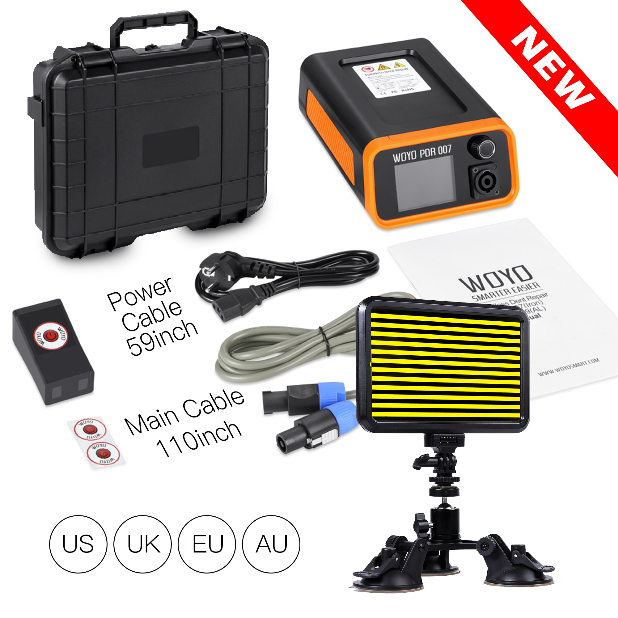 WOYO PDR 007 110V/220V 車のへこみ修理ツール PDR010 PDR ライト、PDR キット、自動車のへこみ除去付き