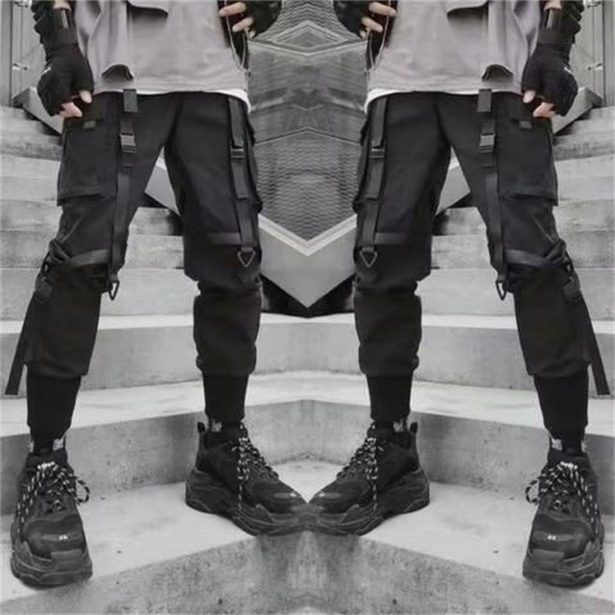 原宿レトロデザインセンス Techwear メンズカーゴパンツパンク男性服ストリートジョガーハイストリート休日カジュアルズボン