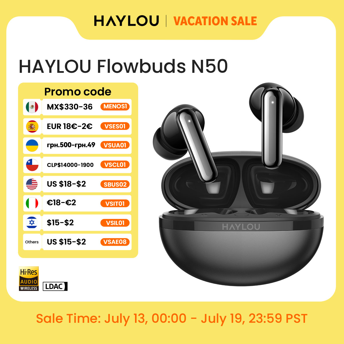 HAYLOU Flowbuds N50 ANC Bluetooth 6.0 ワイヤレスイヤホン アクティブノイズキャンセリング 6 マイク AI Claer 通話イヤホン 32 時間再生