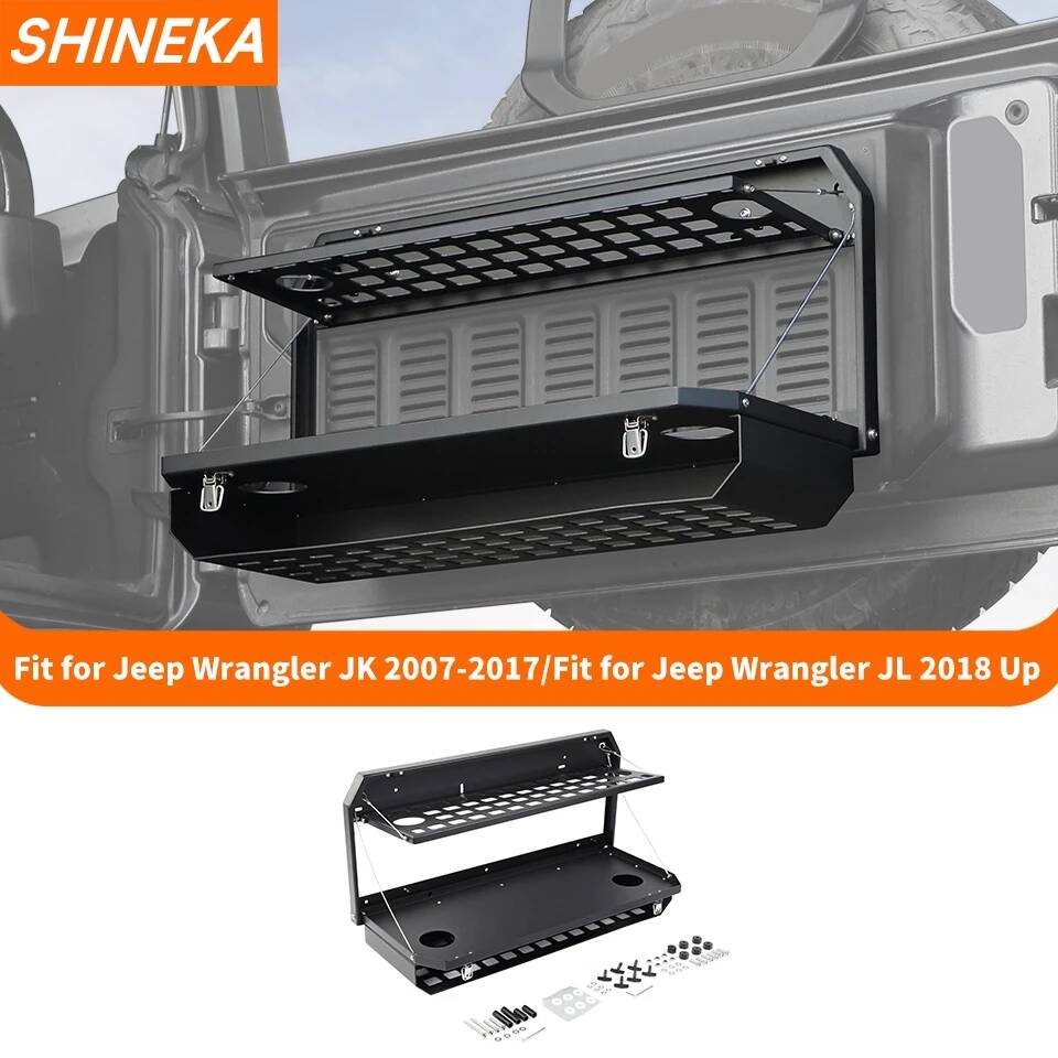 SHINEKA 車のテールゲートテーブルリア折りたたみ式カーゴシェルフ収納棚 ジープラングラー JK 2007-2017/ジープラングラー JL 2018 用