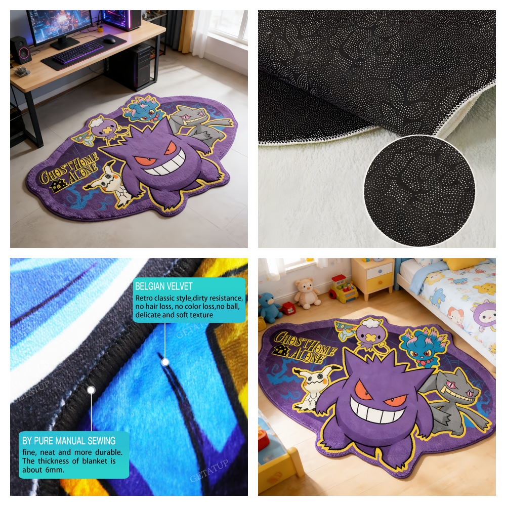 かわいいポケモンアニメゲンガーゴーストラグ/カーペット、ペットマット、ソフトフロア/フットマット、ソフト装飾ブランケット、ゲームマット、アニメ装飾