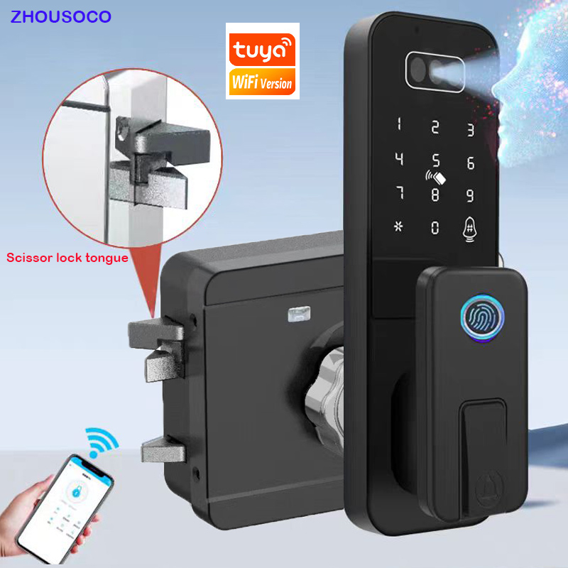防水 3D 顔認識屋外ゲート指紋ロック Tuya WiFI アプリパスコード Rfid カードキーレス電子スマートドアロック