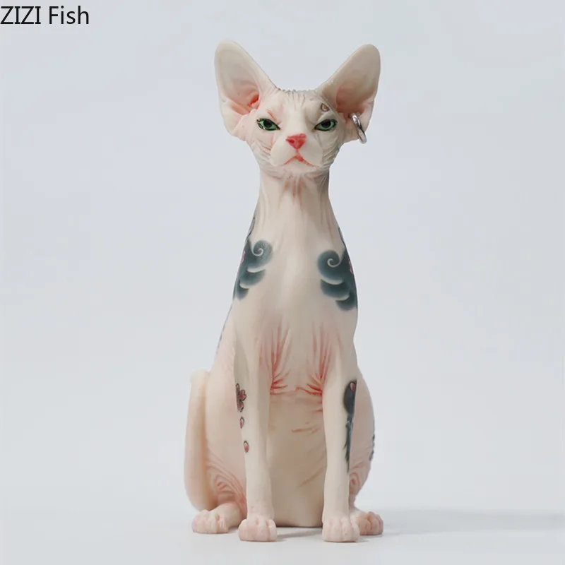 ミニ無毛猫モデルクリエイティブタトゥー猫樹脂シミュレーション動物像装飾現代車の家の装飾アクセサリー
