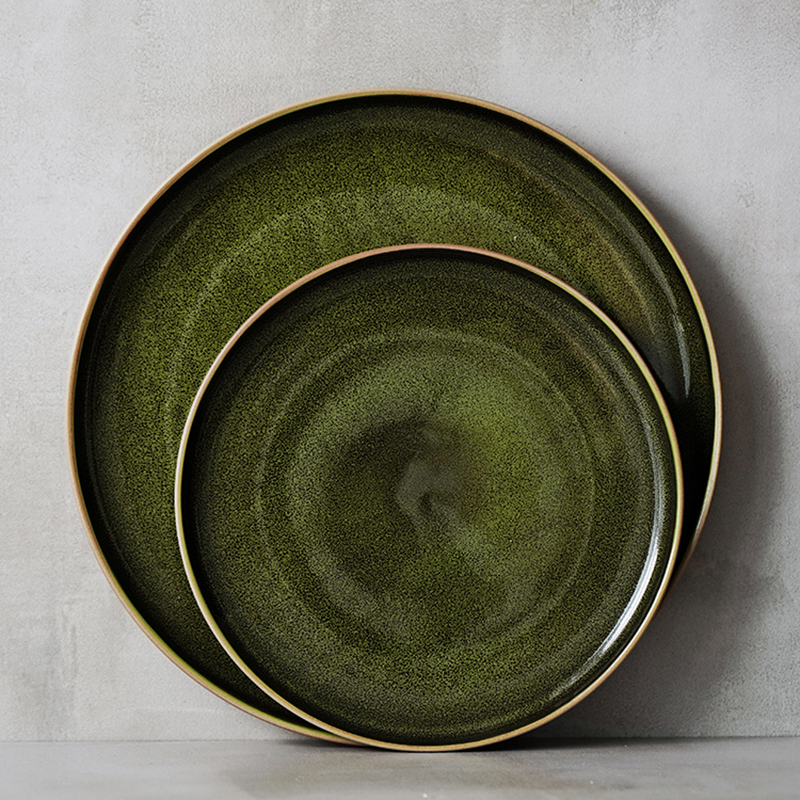 Ceramic Dinner Plate Salad Sushi Plate Green Retro Shallow Pasta Steak Salad Dish Bread Plate