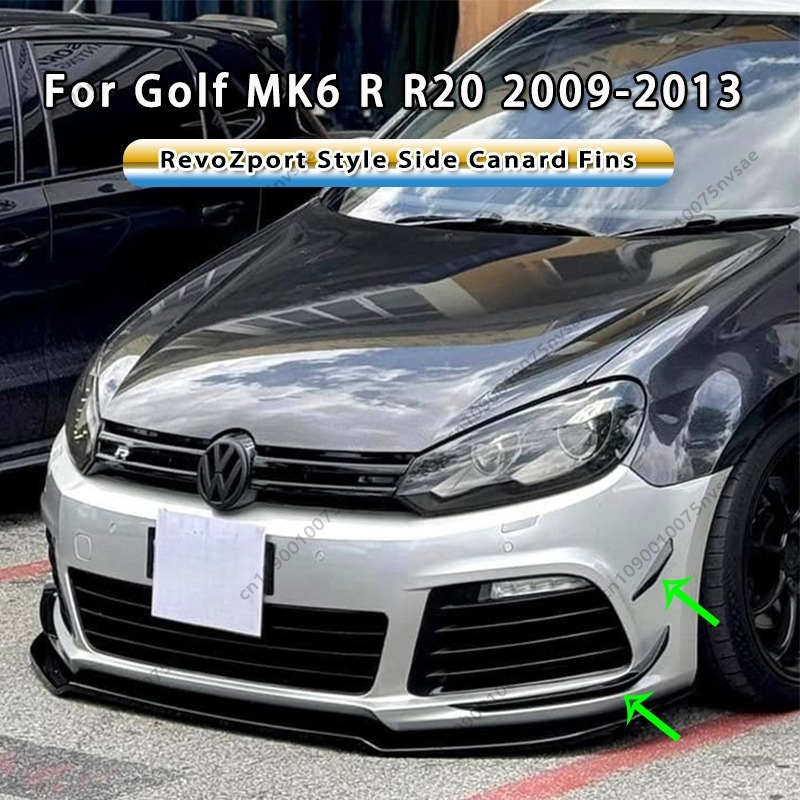 RevoZport スタイルフロントバンパーサイドカナードウィングフォルクスワーゲンゴルフ MK6 GTI GTD R R20 2009-2013 サイドスポイラーウィングボディキットチューニング