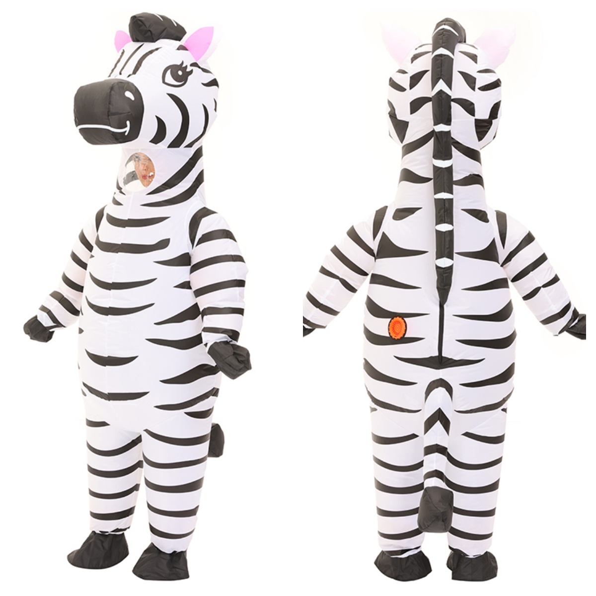 大人のかわいい動物のインフレータブルコスチューム、スタンディングゼブラコスプレ、興味深いゼブラコスチューム、ハロウィンプリムファンシーマスコットコスチューム
