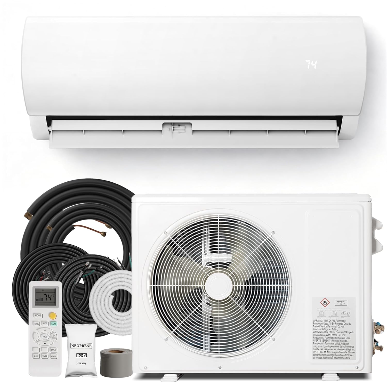 12000 BTU ミニスプリット AC/暖房システム、19 SEER2 115V インバーターエアコン、1 トンヒートポンプ付き、完全、カスタマイズ