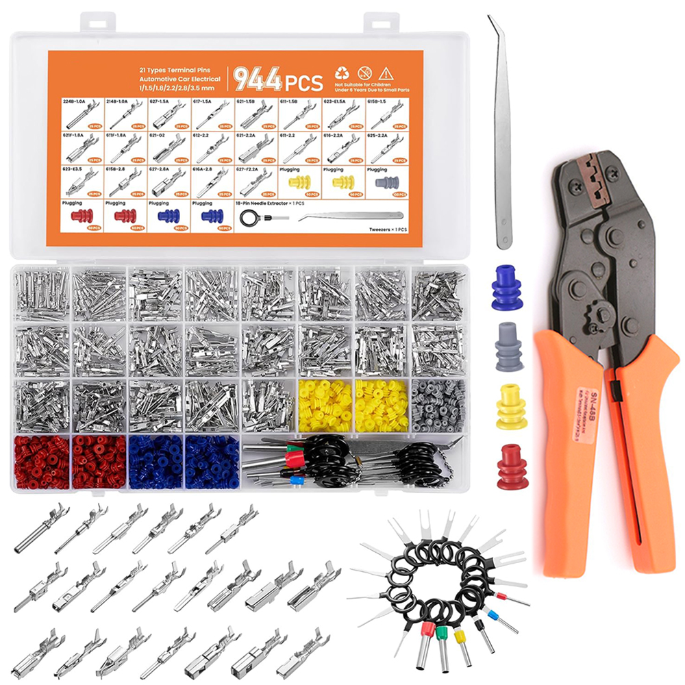 944Pcs Pin Connector Tool Kit,Automobile Pin Electrical Wire Connectors Terminal Pins,Non-Insulated Plug ,Male Female Crimp Pins