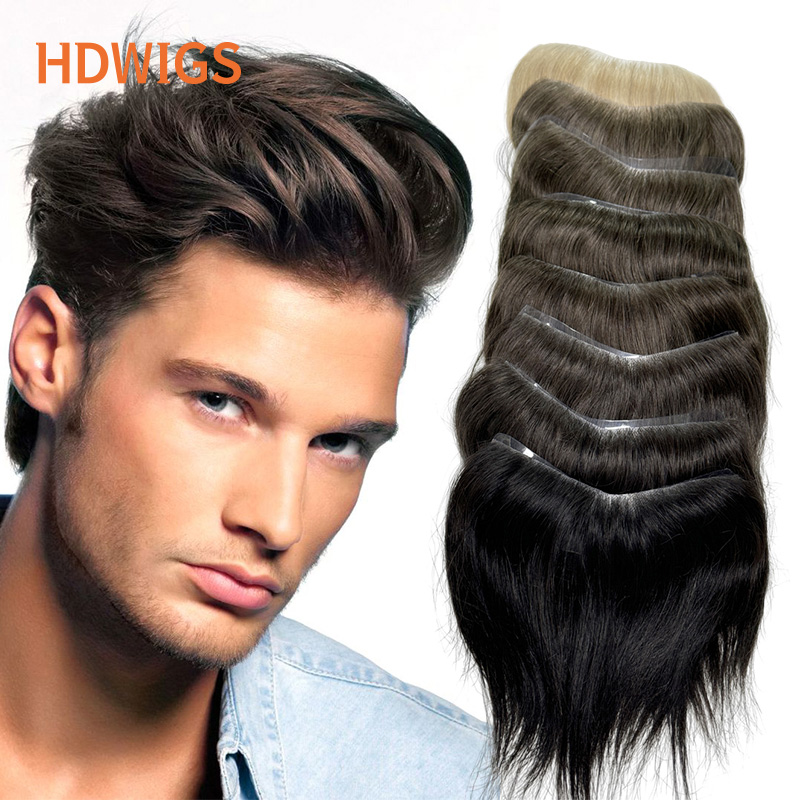 ストレート Vstyle 生え際男性 HDWIGS 人毛システムフル PU 0.05-0.14 センチメートル Vloop 男かつら人毛ウィッグ自然な色の髪