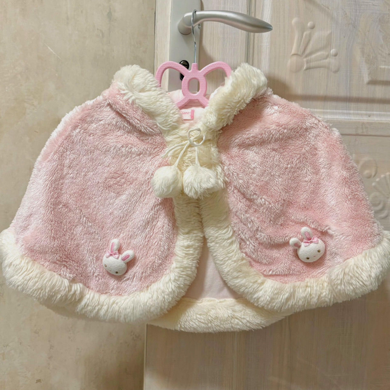 Y2k 美的ロリータショートショールコート女性原宿秋冬ぬいぐるみ弓バニー耳フード付きマント甘いかわいいグランジ JK ケープ