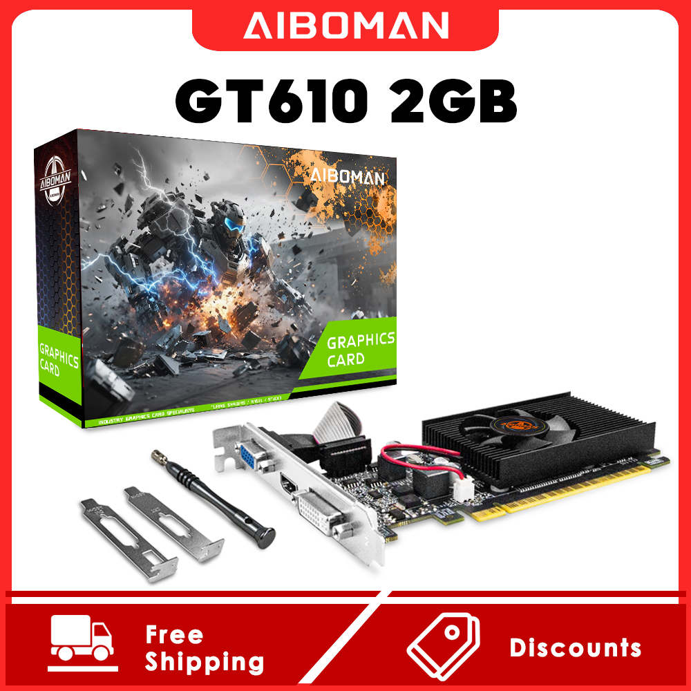 AIBOMAN GT610 2G マルチスクリーングラフィックカード：2画面同時表示対応、ゲーム、ビデオ、オフィスデザイン、LPタイプ