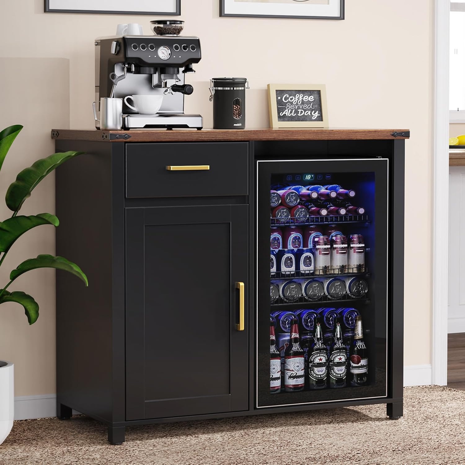 ミニ冷蔵庫スペース付きコーヒーバーキャビネット ワイン収納テーブル 寮のキッチンオフィス用
