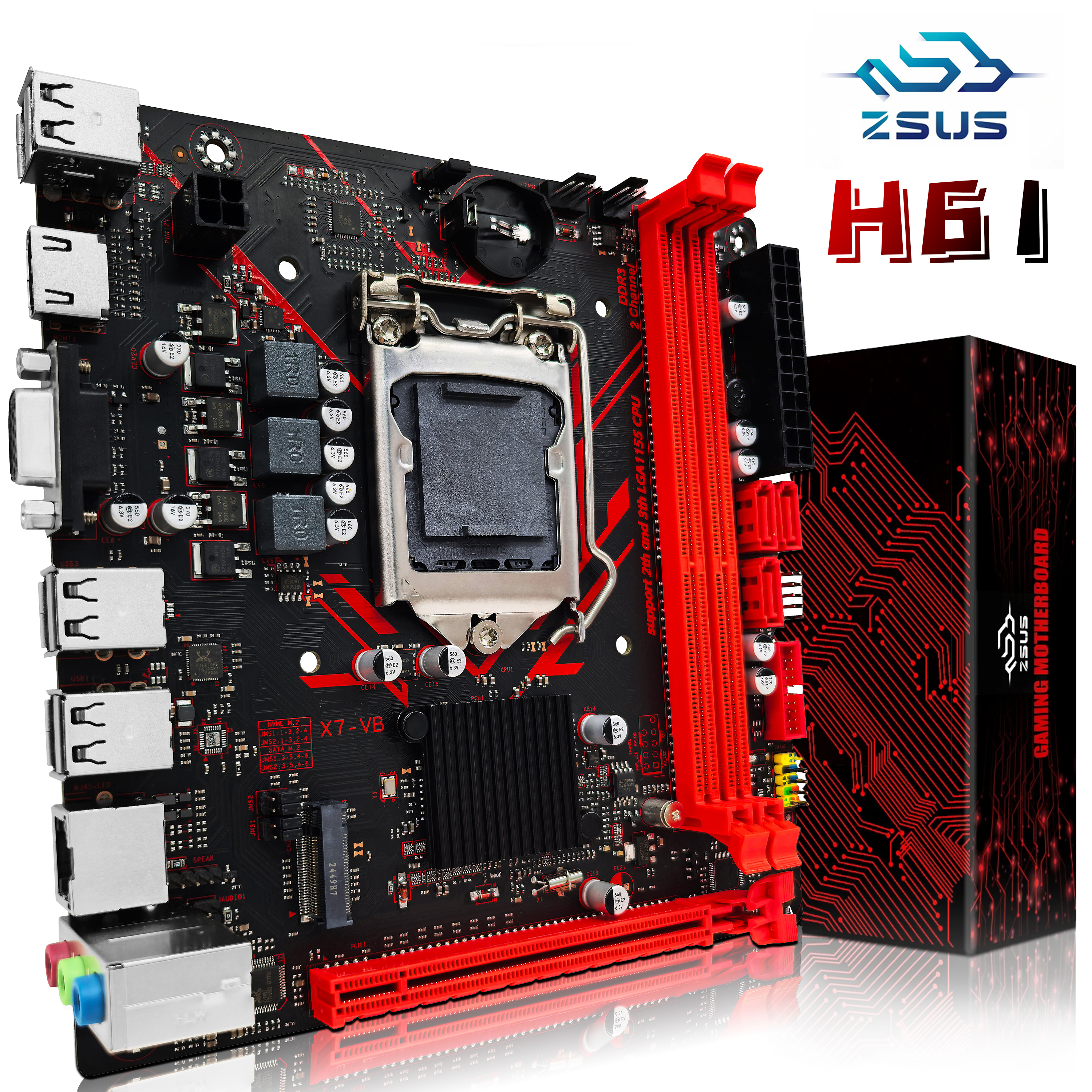 ZSUS H61 マザーボード LGA 1155 デスクトップマザーボードは、NVME M.2 インターフェイス USB2.0 SATA2.0 を備えた DDR3 RAM をサポートします