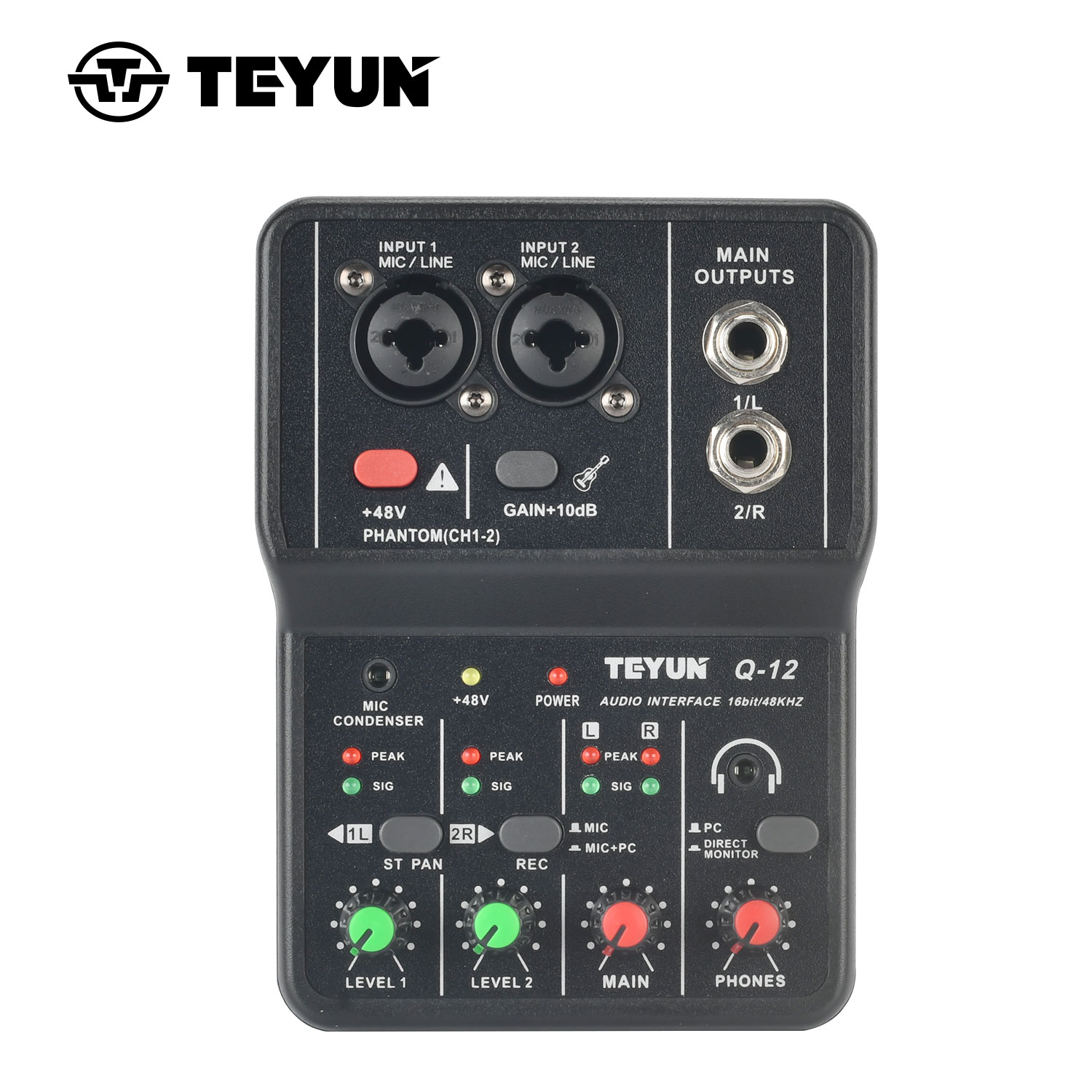 TEYUN ポータブルオーディオインターフェイスプロフェッショナルミニ外部サウンドカードコンソール USB ミキサー 48V コンピュータギタースタジオ PC レコード Q-12
