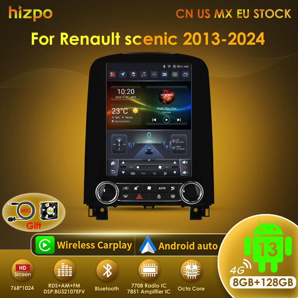 Hizpo 9.7 インチカーラジオルノー風光明媚な 2013-2024 ワイヤレス Carplay マルチメディア Android 自動 4 グラム 2Din テスラスタイルタッチスクリーン
