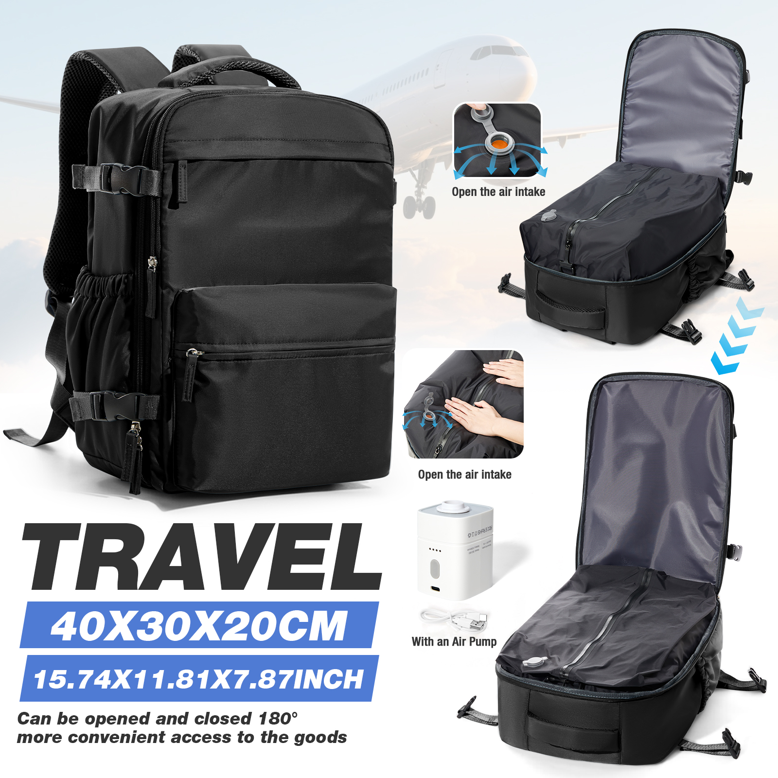 Ryanair 40x30x20 キャビンバックパック、Wizzair Easyjet バックパック真空バックパック手荷物メンズラップトップバックパック、真空収納バッグ