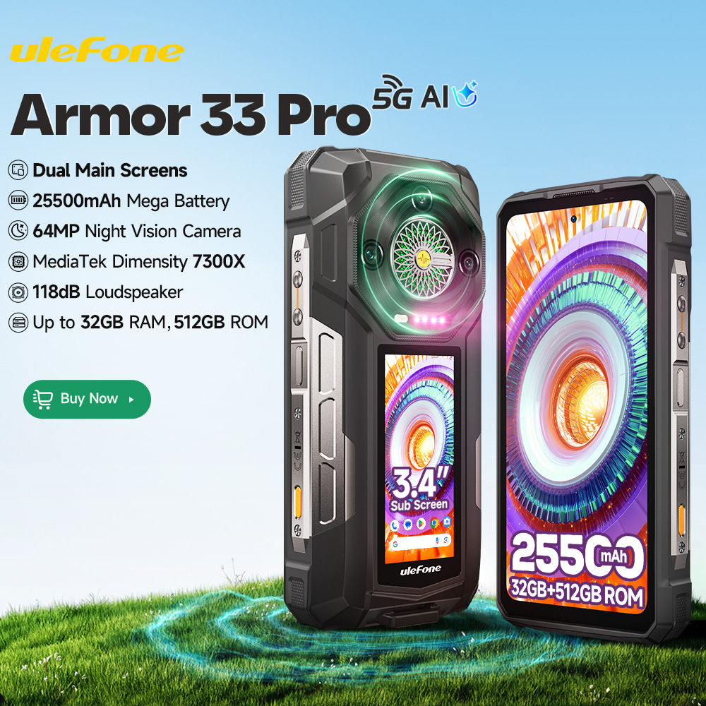 【ワールドプレミア】Ulefone Armor 33 Pro 5G Rugged Phone 25500 mAh 512GB ROM 120Hz 6.59”3.4” リアスクリーン NFC Android スマートフォン