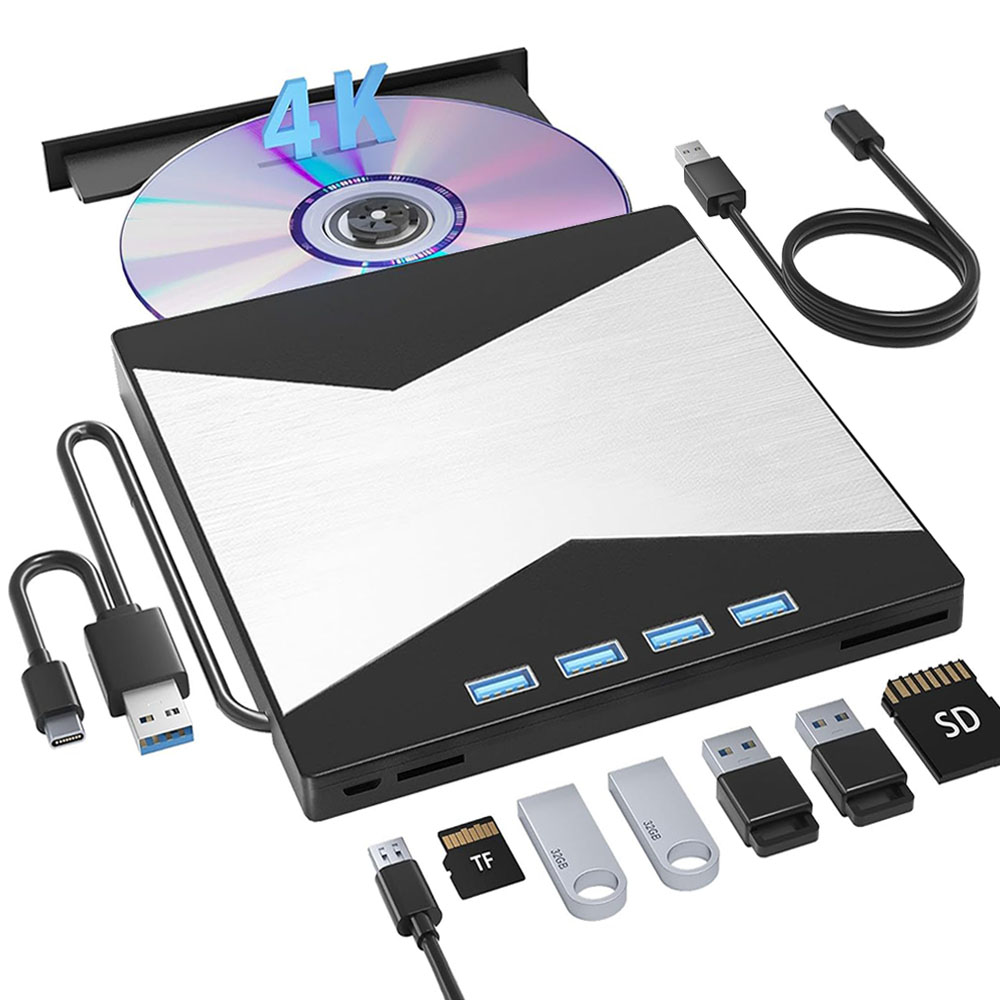 外部ブルーレイドライブ 4K ブルーレイプレーヤー ラップトップ用 USB 3.0 BD/CD/DVD RW リーダーバーナー SD TF ポート光学ドライブ付き