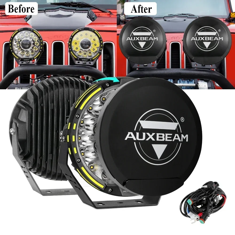 AUXBEAM 7/9 インチラウンド LED ドライビングライトワークライトプロジェクター配線ハーネス PC 保護シェル超高輝度