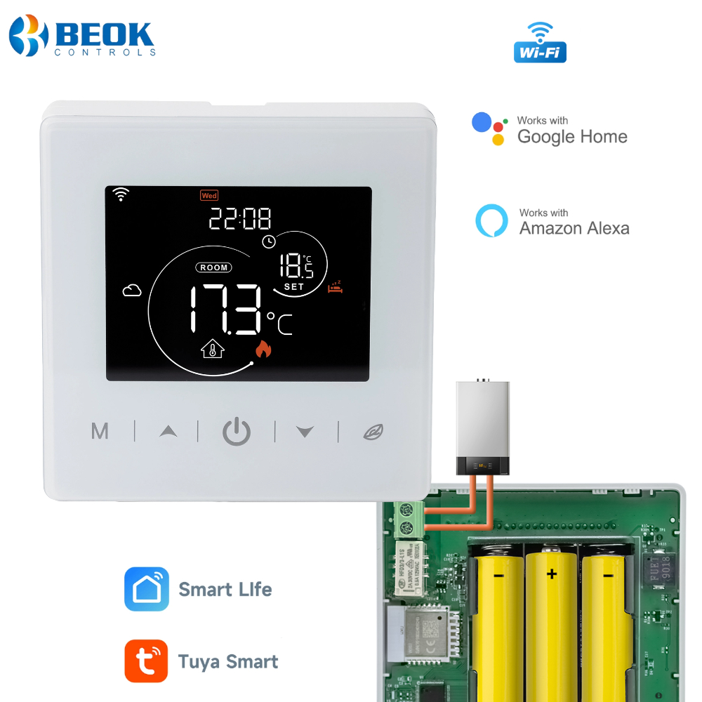 Beok Tuya スマート サーモスタット バッテリー駆動 スマート ホーム ガス ボイラー Wifi 温度コントローラー Alexa Google Home と連携