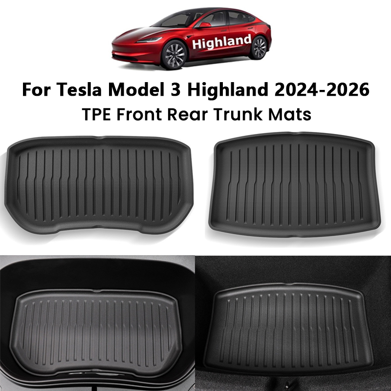 テスラモデル 3 ハイランド 2024-2026 車のフロントリアトランクマット TPE 下部トランク収納保護貨物ライナー汚れ防止パッド