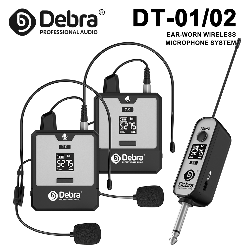 Debra DT-02 ワイヤレス耳着用マイク システム、プラグ アンド プレイ、UHF 周波数 520 ～ 590 MHz、会議およびパフォーマンス用