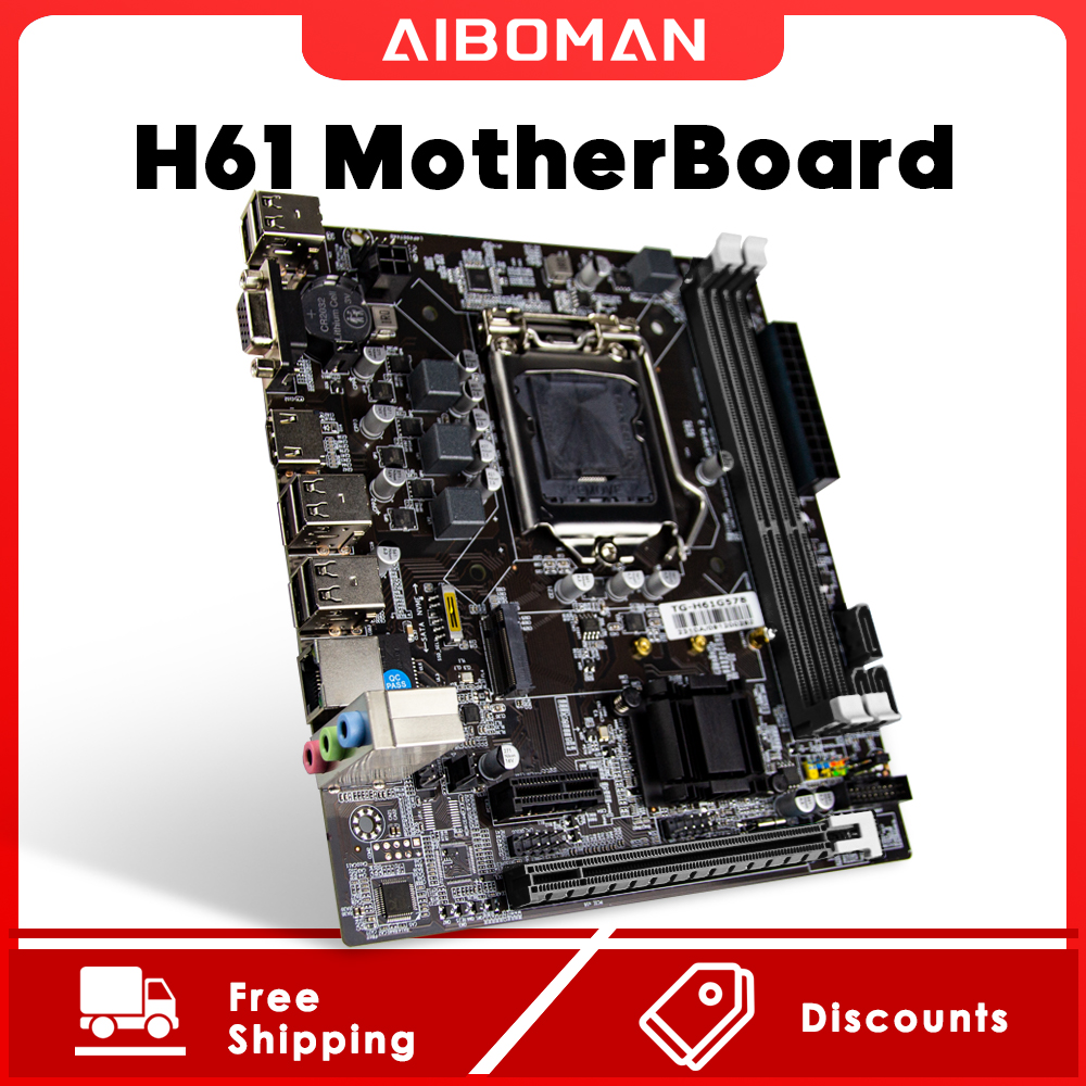 AIBOMAN マザーボード H61 LGA 1155 DDR3 H61 メインボードサポート Nvme ゲームオフィス ATX コンピュータ DDR3 RAM サポート