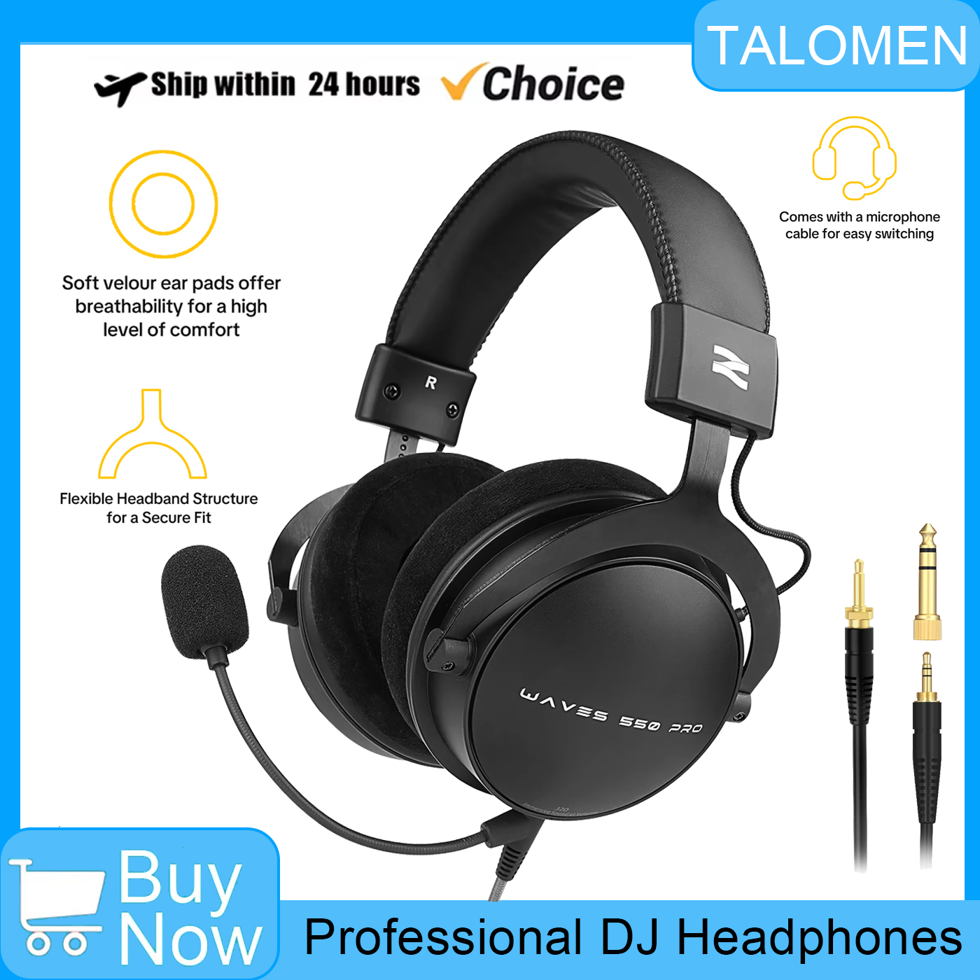 TOP W550X Talomen オーバーイヤーヘッドフォン ポータブルオーディオおよびビデオ機器 取り外し可能なケーブル内蔵マイク付き ギフト用