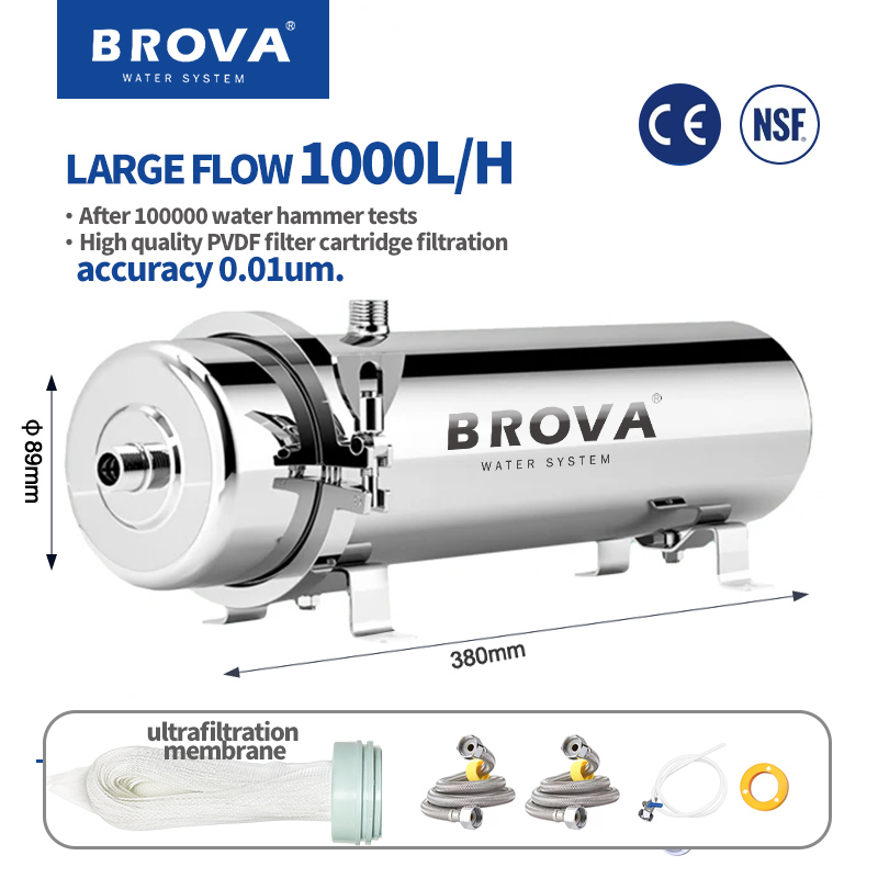 BORVA 家全体高流量 UF 浄水器 0.01μm ステンレス鋼ミネラルフィルター 洗える再利用可能な PVDF 膜 1000L