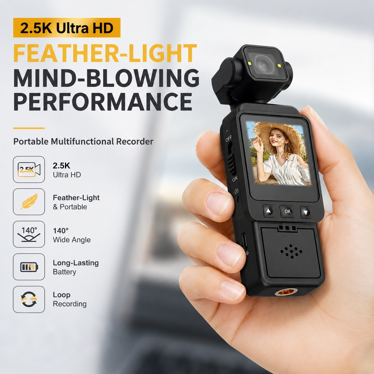 ハンドヘルドポケット 2.5K ボディカメラ WiFi オーディオビデオ録画 6 時間バッテリー付きミニ Vlogging カメラ旅行スポーツ作業記録秘密