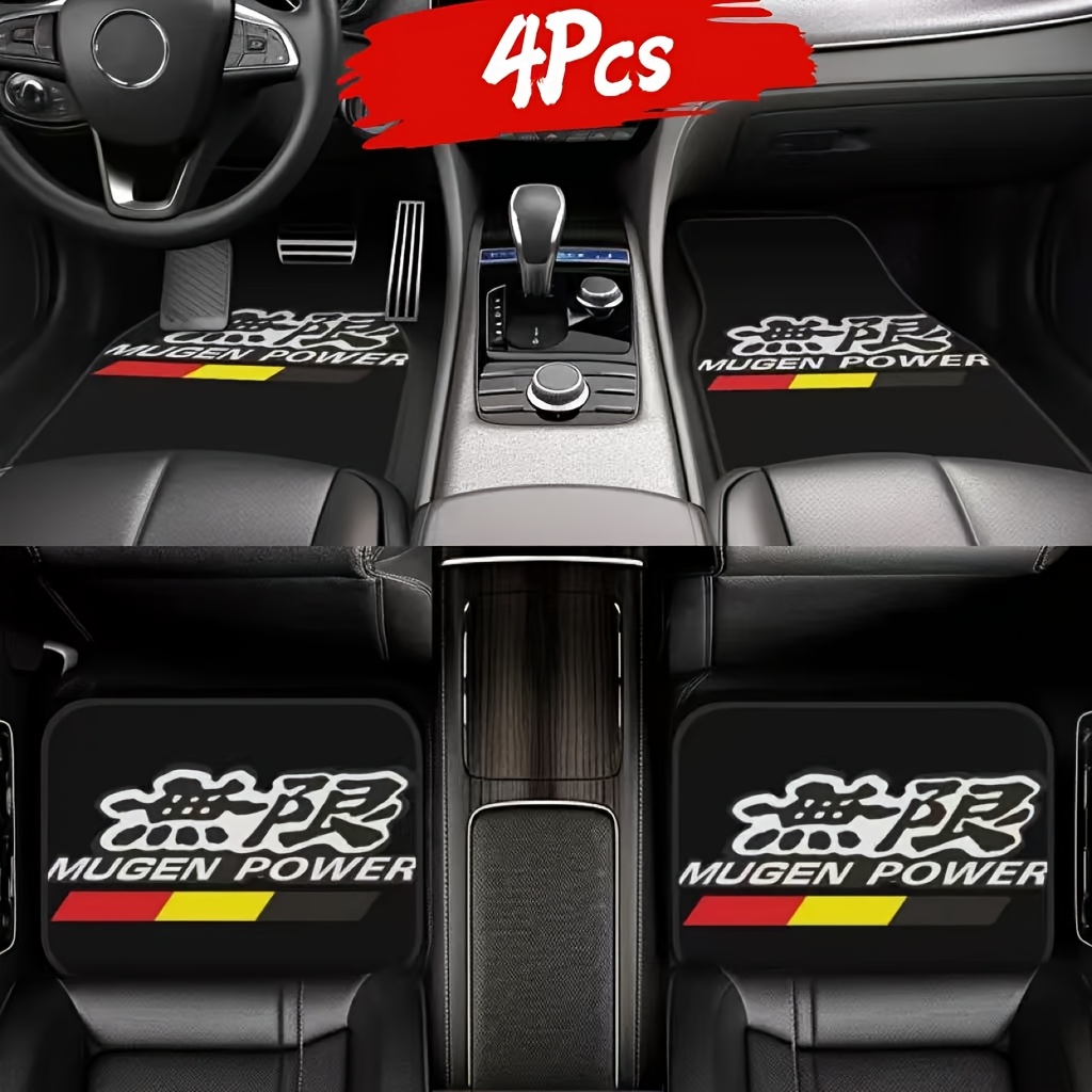 MUGEN POWER カーフロアマット 4 個 - 高密度ポリエステル、耐久性がありお手入れが簡単、すべての車両に適しています、レッド/ホワイト/ブルー G