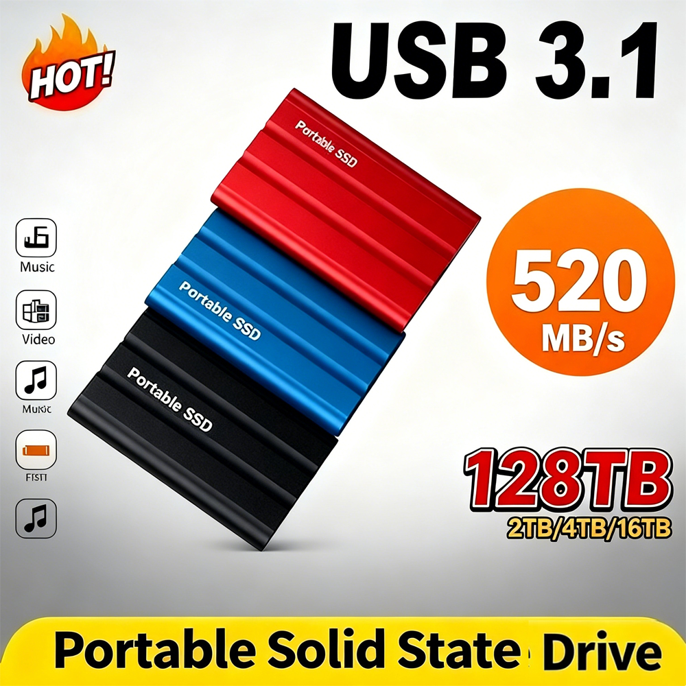 工場直送 ポータブルモバイルSSD 128TB 安定伝送 外付けハードディスク 家庭用・業務用