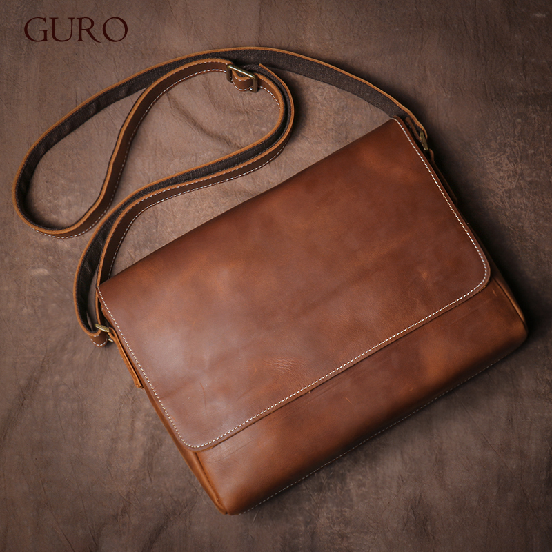 GURO メンズ高品質本革ショルダーバッグヴィンテージフラップクレイジーホース牛革メッセンジャーバッグデイリーカジュアルクロスボディバッグ